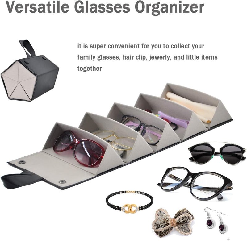 Kenpal Sunglasses Storage Organizer Holder Foldable Travel Case with 5 Slot Compartments for Multiple Glasses - Image 3